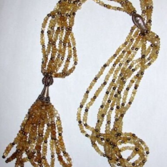 Massive Runway Citrine Faceted Bead & Sterling Silver Tassel Necklace